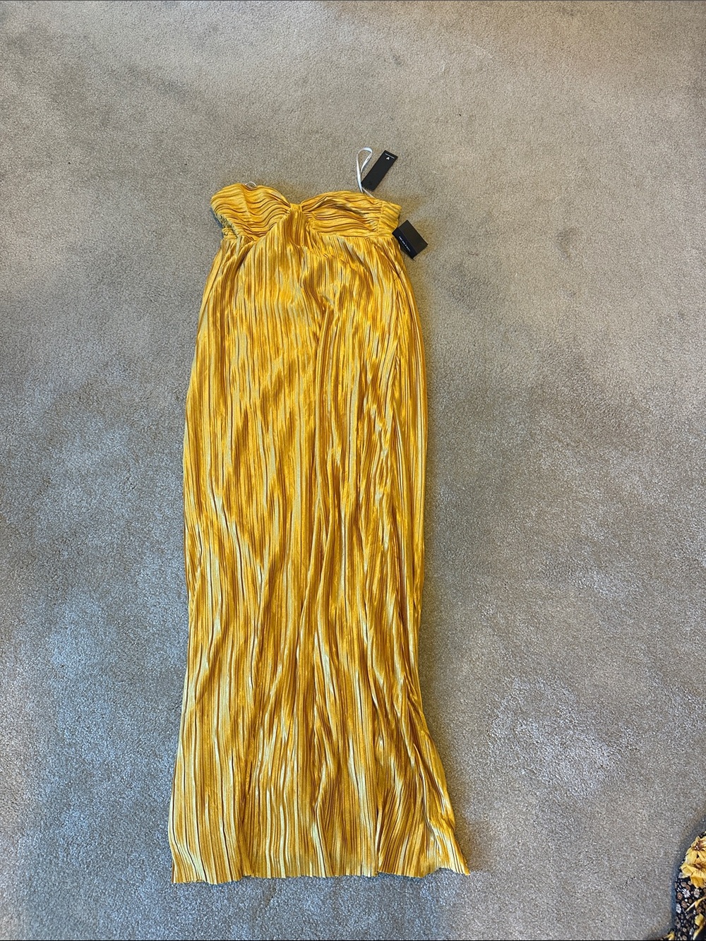 Lulus Whimsical Beauty Golden Yellow Satin Plisse Strapless Maxi Dress NWT M